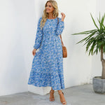 2023 frühling Sommer Böhmischen Frauen Maxi Kleid Casual Langarm Hohe Taille Strand Frau Chiffon Kleider Floral Vestidos Mujer Neue - flohmarkt-deutschland.shop