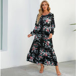 2023 frühling Sommer Böhmischen Frauen Maxi Kleid Casual Langarm Hohe Taille Strand Frau Chiffon Kleider Floral Vestidos Mujer Neue - flohmarkt-deutschland.shop