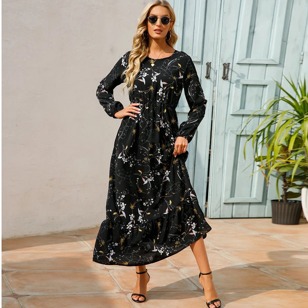 2023 frühling Sommer Böhmischen Frauen Maxi Kleid Casual Langarm Hohe Taille Strand Frau Chiffon Kleider Floral Vestidos Mujer Neue - flohmarkt-deutschland.shop