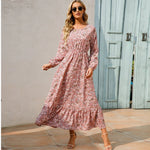 2023 frühling Sommer Böhmischen Frauen Maxi Kleid Casual Langarm Hohe Taille Strand Frau Chiffon Kleider Floral Vestidos Mujer Neue - flohmarkt-deutschland.shop