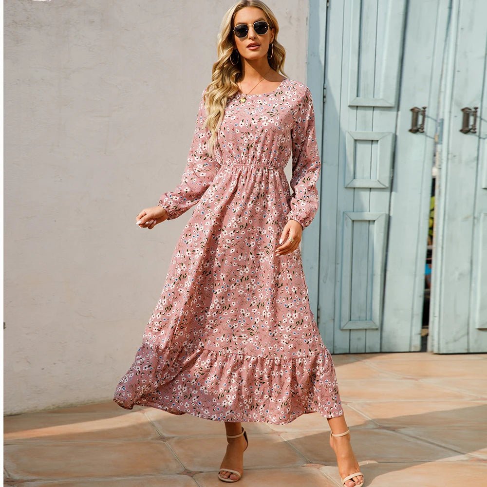 2023 frühling Sommer Böhmischen Frauen Maxi Kleid Casual Langarm Hohe Taille Strand Frau Chiffon Kleider Floral Vestidos Mujer Neue - flohmarkt-deutschland.shop