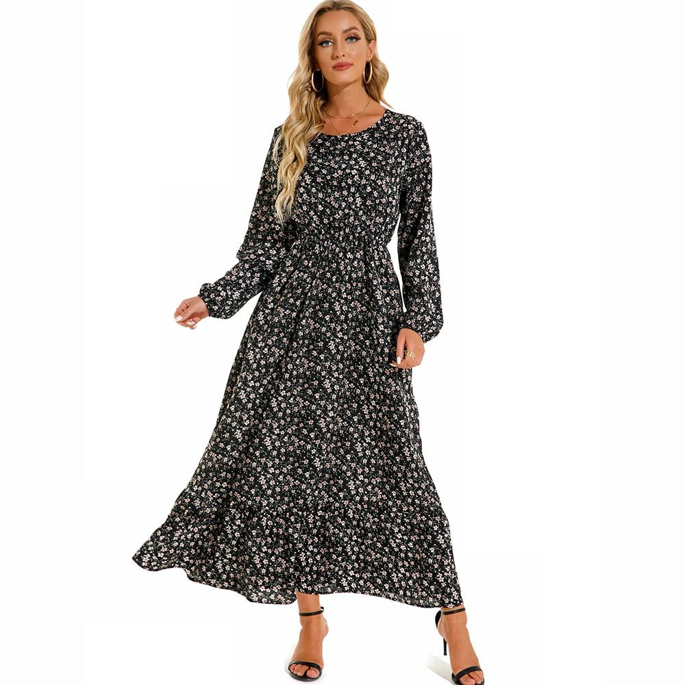 2023 frühling Sommer Böhmischen Frauen Maxi Kleid Casual Langarm Hohe Taille Strand Frau Chiffon Kleider Floral Vestidos Mujer Neue - flohmarkt-deutschland.shop