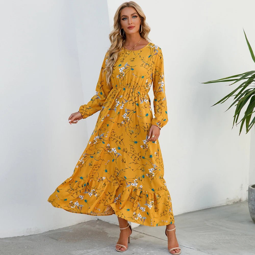 2023 frühling Sommer Böhmischen Frauen Maxi Kleid Casual Langarm Hohe Taille Strand Frau Chiffon Kleider Floral Vestidos Mujer Neue - flohmarkt-deutschland.shop