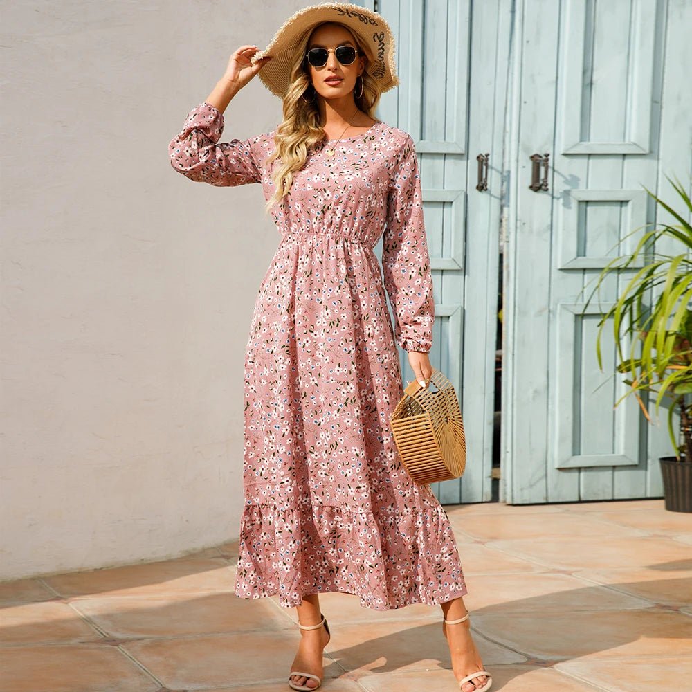 2023 frühling Sommer Böhmischen Frauen Maxi Kleid Casual Langarm Hohe Taille Strand Frau Chiffon Kleider Floral Vestidos Mujer Neue - flohmarkt-deutschland.shop