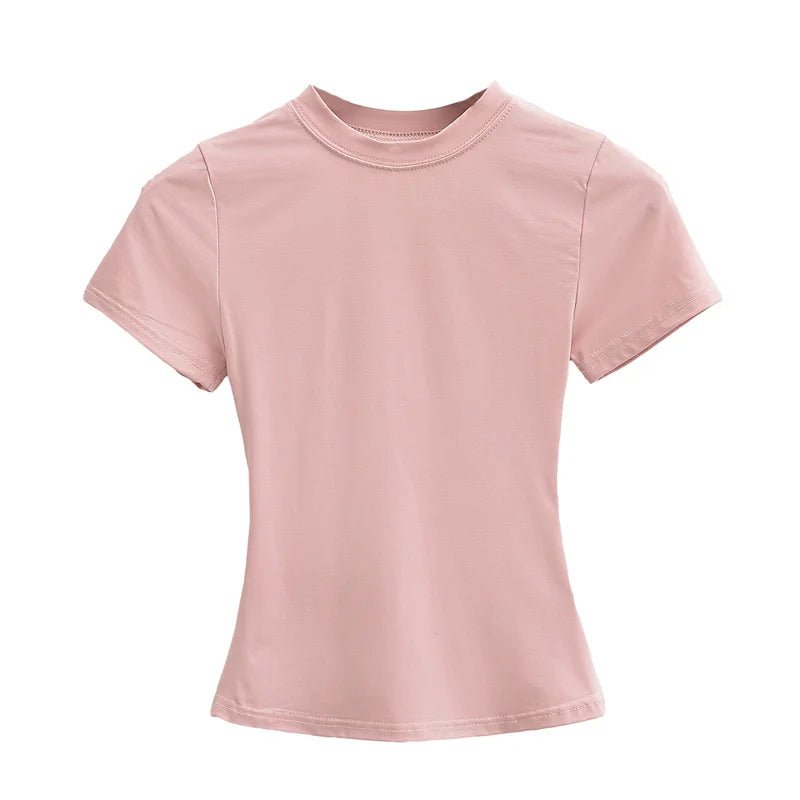 2024 neue Hohe Qualität Casual T shirt Sexy Dünne Kurzen Ärmeln Mode Trend Solide Frauen Kleidung y2k Tops - flohmarkt-deutschland.shop