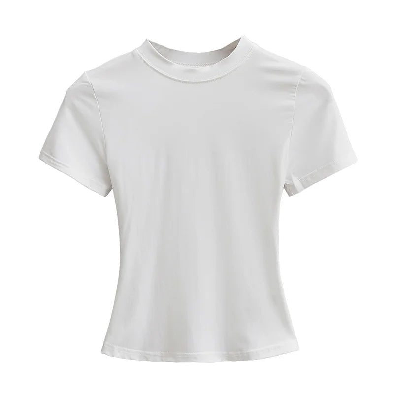 2024 neue Hohe Qualität Casual T shirt Sexy Dünne Kurzen Ärmeln Mode Trend Solide Frauen Kleidung y2k Tops - flohmarkt-deutschland.shop