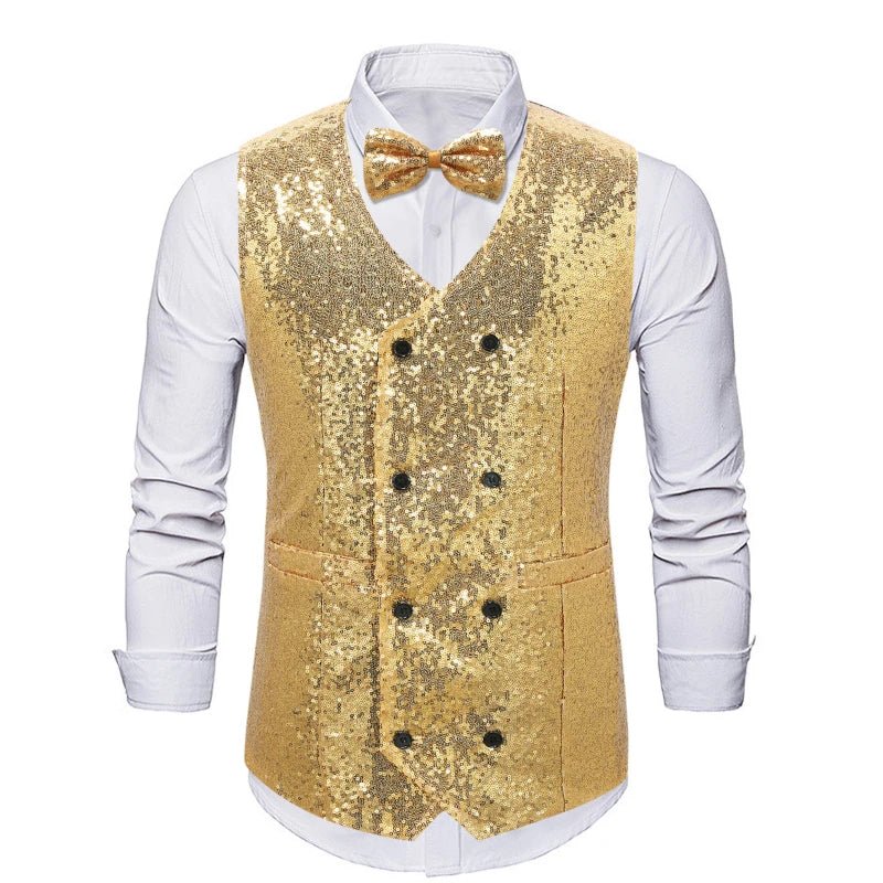 2024 New Fashion Shiny Sequin Suit Vest for Men, Gold /Silver Double Breasted Chalecos De Vestir Hombre,weste Herren Eur Size - flohmarkt-deutschland.shop