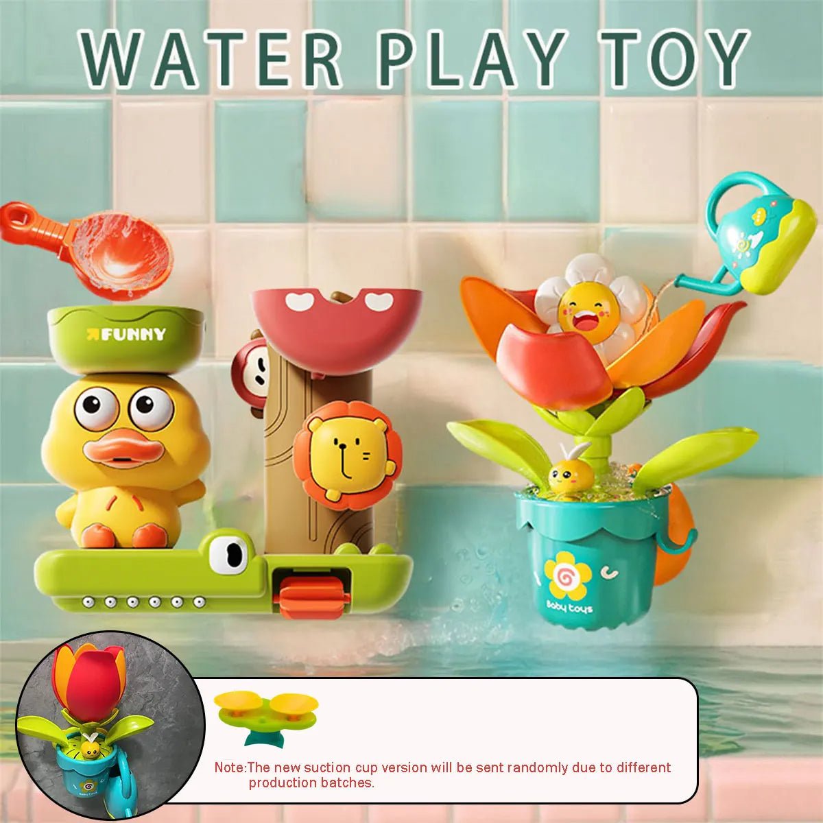 2025 Baby-Badespielzeug, Spielwasser in Ente/Blumenform, Löwe-Wasserrad, Kinderspaß in der Dusche, Badewanne mit Saugnapf, als Geschenk für Kinder - flohmarkt-deutschland.shop