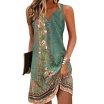 2025, böhmisches Midikleid für Frauen, Sommermode, bedruckt, V-Ausschnitt, ärmellos, A-Linie, lässig, elegant, Damen, Übergröße, Vestido - flohmarkt-deutschland.shop