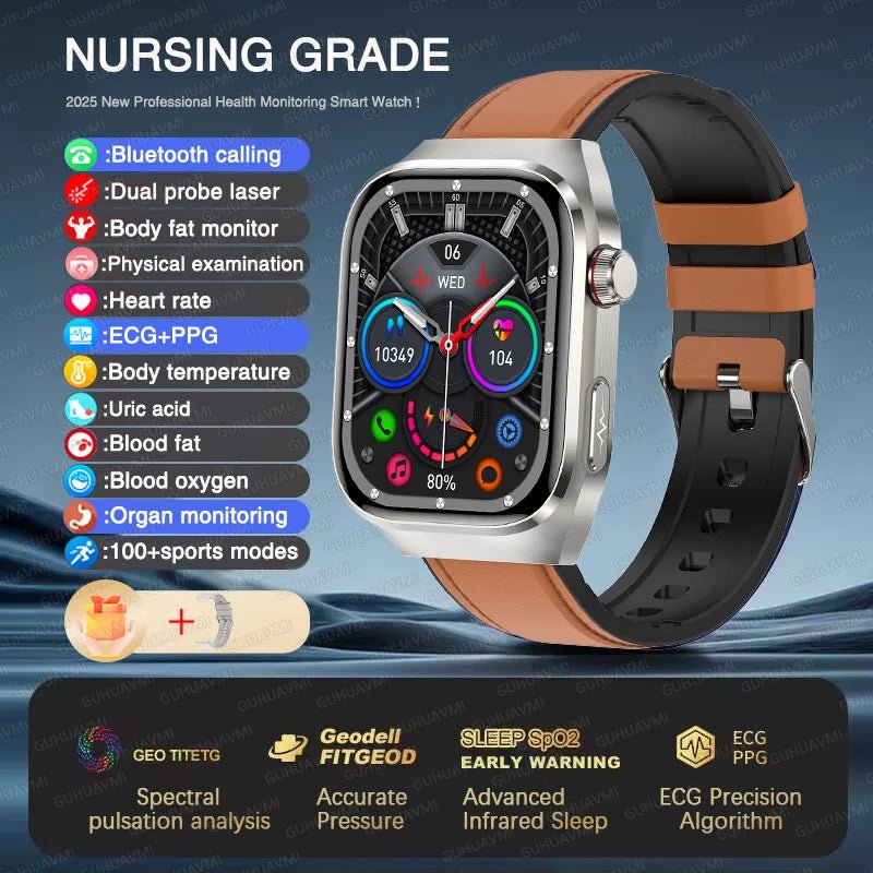2025, EKG + PPG, Organe, Eingeweide, Laserdiagnose, Smartwatch, Harnsäure, Körperfett, Blutdruck, Körperanalyse, Anrufgesundheit, Herrenuhren - flohmarkt-deutschland.shop
