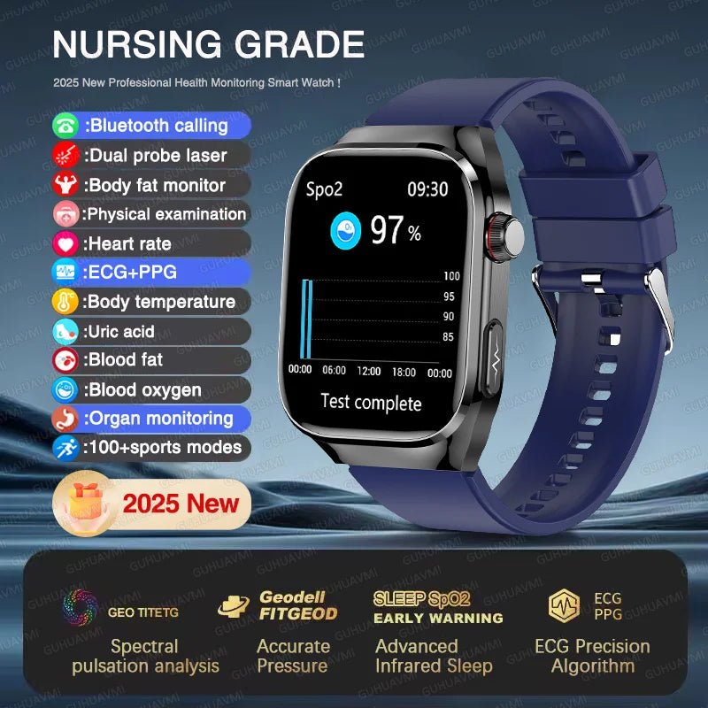 2025, EKG + PPG, Organe, Eingeweide, Laserdiagnose, Smartwatch, Harnsäure, Körperfett, Blutdruck, Körperanalyse, Anrufgesundheit, Herrenuhren - flohmarkt-deutschland.shop