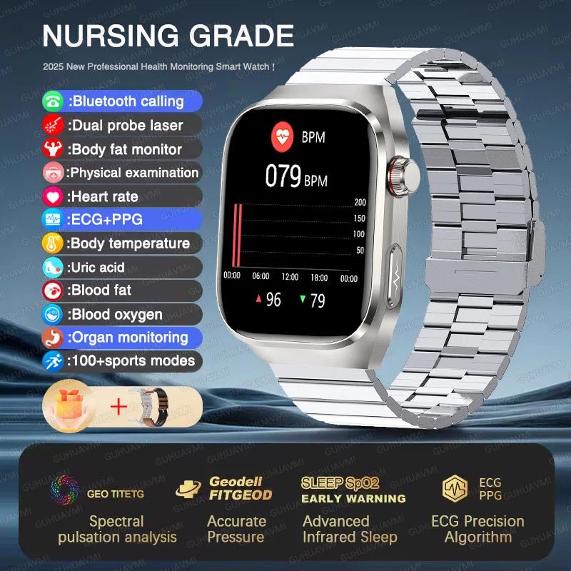 2025, EKG + PPG, Organe, Eingeweide, Laserdiagnose, Smartwatch, Harnsäure, Körperfett, Blutdruck, Körperanalyse, Anrufgesundheit, Herrenuhren - flohmarkt-deutschland.shop