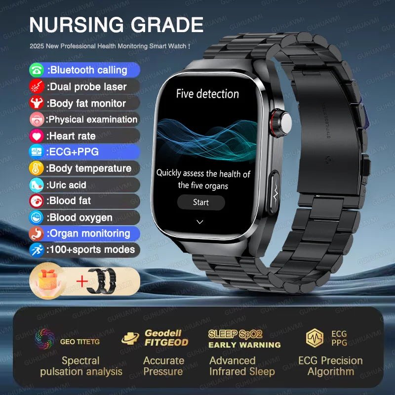 2025, EKG + PPG, Organe, Eingeweide, Laserdiagnose, Smartwatch, Harnsäure, Körperfett, Blutdruck, Körperanalyse, Anrufgesundheit, Herrenuhren - flohmarkt-deutschland.shop
