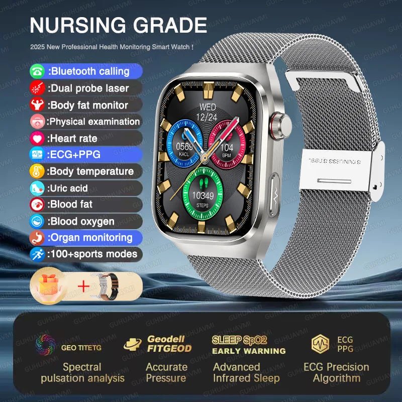 2025, EKG + PPG, Organe, Eingeweide, Laserdiagnose, Smartwatch, Harnsäure, Körperfett, Blutdruck, Körperanalyse, Anrufgesundheit, Herrenuhren - flohmarkt-deutschland.shop