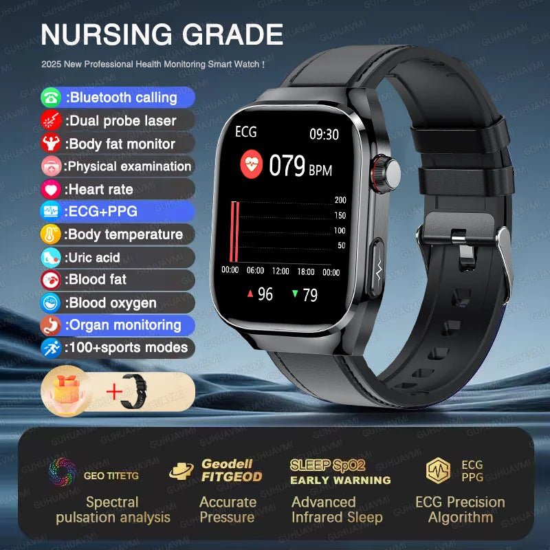 2025, EKG + PPG, Organe, Eingeweide, Laserdiagnose, Smartwatch, Harnsäure, Körperfett, Blutdruck, Körperanalyse, Anrufgesundheit, Herrenuhren - flohmarkt-deutschland.shop