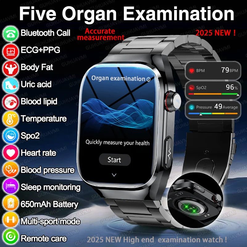 2025, EKG + PPG, Organe, Eingeweide, Laserdiagnose, Smartwatch, Harnsäure, Körperfett, Blutdruck, Körperanalyse, Anrufgesundheit, Herrenuhren - flohmarkt-deutschland.shop