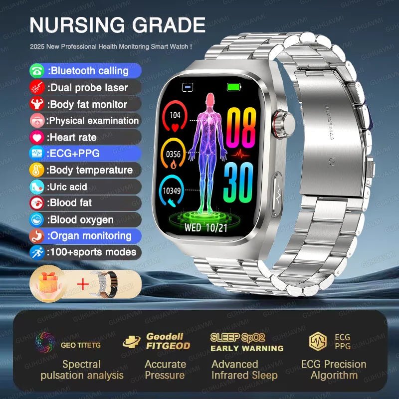 2025, EKG + PPG, Organe, Eingeweide, Laserdiagnose, Smartwatch, Harnsäure, Körperfett, Blutdruck, Körperanalyse, Anrufgesundheit, Herrenuhren - flohmarkt-deutschland.shop