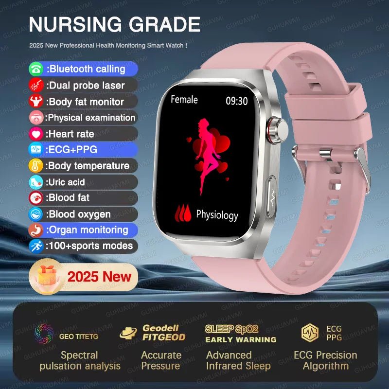 2025, EKG + PPG, Organe, Eingeweide, Laserdiagnose, Smartwatch, Harnsäure, Körperfett, Blutdruck, Körperanalyse, Anrufgesundheit, Herrenuhren - flohmarkt-deutschland.shop