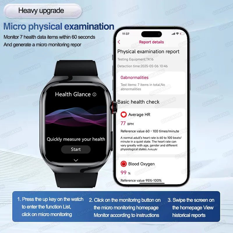 2025, EKG + PPG, Organe, Eingeweide, Laserdiagnose, Smartwatch, Harnsäure, Körperfett, Blutdruck, Körperanalyse, Anrufgesundheit, Herrenuhren - flohmarkt-deutschland.shop