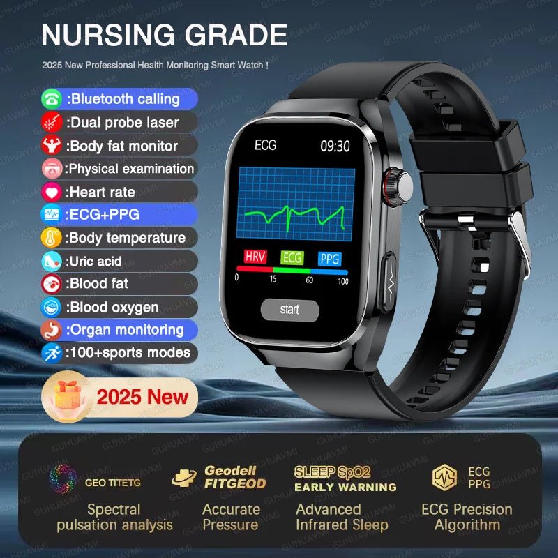 2025, EKG + PPG, Organe, Eingeweide, Laserdiagnose, Smartwatch, Harnsäure, Körperfett, Blutdruck, Körperanalyse, Anrufgesundheit, Herrenuhren - flohmarkt-deutschland.shop