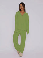 2025 Lapel Comfortable Long Sleeve Shirt Wide Leg Trousers Solid Color Home Wear Suit Damen Kleidung Two Piece Set Women Outfits - flohmarkt-deutschland.shop