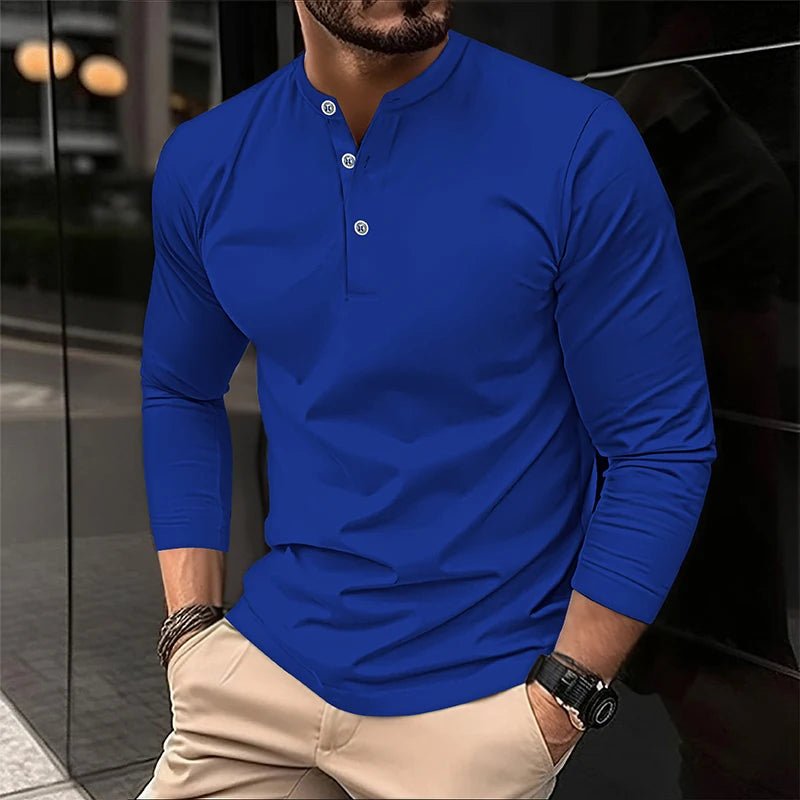 2025 männer Sommer Langarm Henry Polo Casual Atmungsaktiv Komfortable Polo-Shirt Solide Hohe Qualität Männliche T-Shirt Dropshipping - flohmarkt-deutschland.shop