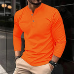 2025 männer Sommer Langarm Henry Polo Casual Atmungsaktiv Komfortable Polo-Shirt Solide Hohe Qualität Männliche T-Shirt Dropshipping - flohmarkt-deutschland.shop
