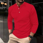 2025 männer Sommer Langarm Henry Polo Casual Atmungsaktiv Komfortable Polo-Shirt Solide Hohe Qualität Männliche T-Shirt Dropshipping - flohmarkt-deutschland.shop
