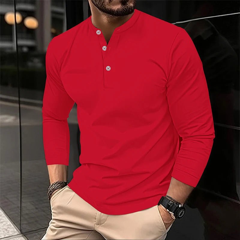2025 männer Sommer Langarm Henry Polo Casual Atmungsaktiv Komfortable Polo-Shirt Solide Hohe Qualität Männliche T-Shirt Dropshipping - flohmarkt-deutschland.shop