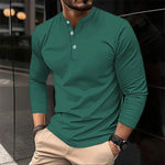 2025 männer Sommer Langarm Henry Polo Casual Atmungsaktiv Komfortable Polo-Shirt Solide Hohe Qualität Männliche T-Shirt Dropshipping - flohmarkt-deutschland.shop
