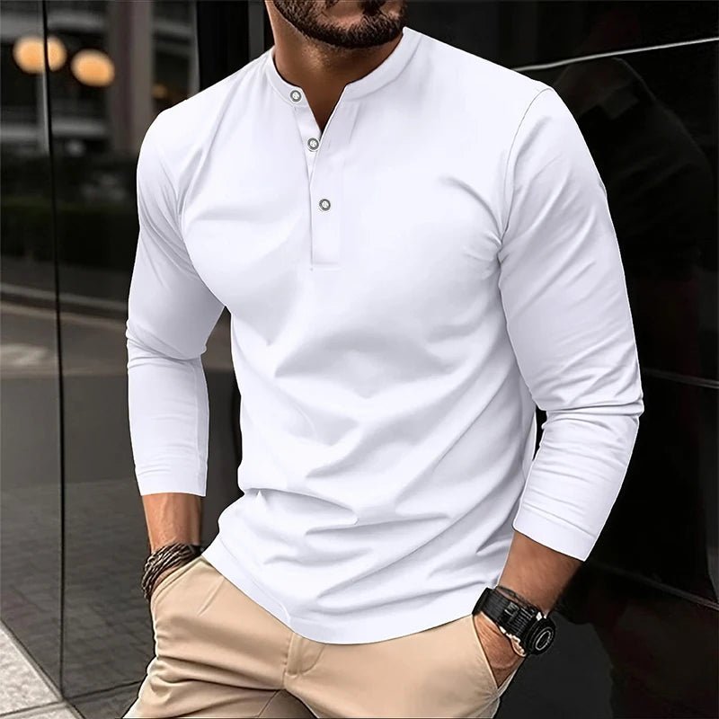 2025 männer Sommer Langarm Henry Polo Casual Atmungsaktiv Komfortable Polo-Shirt Solide Hohe Qualität Männliche T-Shirt Dropshipping - flohmarkt-deutschland.shop