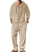 2025 Men Linen Hoodie Long Sleeve Shirt Pants Set Spring Summer Casual Pure Color Lightweight Streetwear Loungewear Two Piece Ou - flohmarkt-deutschland.shop