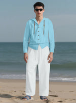 2025 Men Linen Hoodie Long Sleeve Shirt Pants Set Spring Summer Casual Pure Color Lightweight Streetwear Loungewear Two Piece Ou - flohmarkt-deutschland.shop