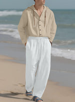 2025 Men Linen Hoodie Long Sleeve Shirt Pants Set Spring Summer Casual Pure Color Lightweight Streetwear Loungewear Two Piece Ou - flohmarkt-deutschland.shop