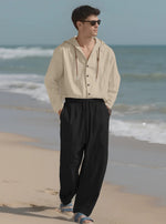 2025 Men Linen Hoodie Long Sleeve Shirt Pants Set Spring Summer Casual Pure Color Lightweight Streetwear Loungewear Two Piece Ou - flohmarkt-deutschland.shop