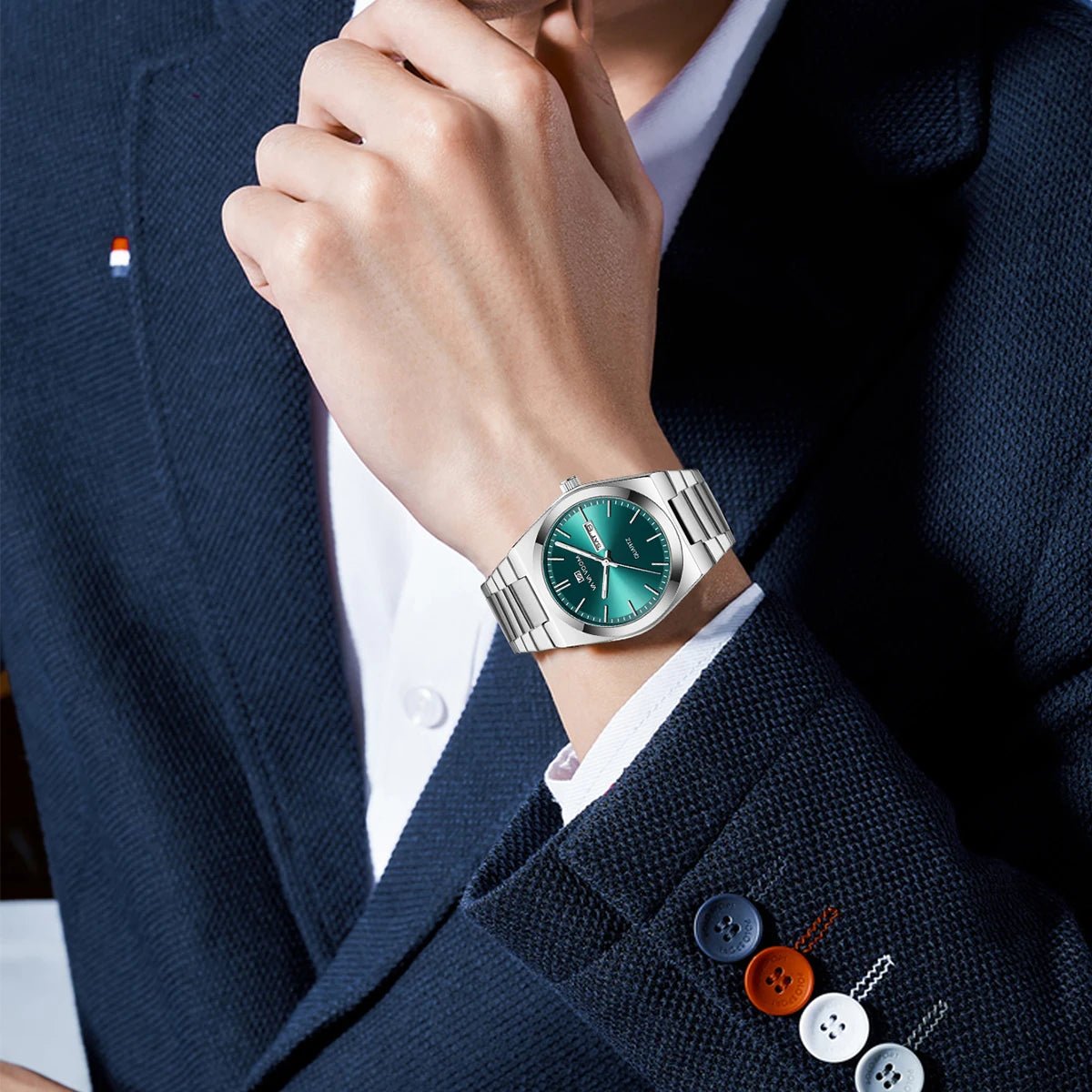 2025 neue Herren-Business-Uhren, modisch, blau, silberfarben, Edelstahlarmband, 40 mm, Weinfassform, Top-Marken-Quarzuhr für Herren - flohmarkt-deutschland.shop