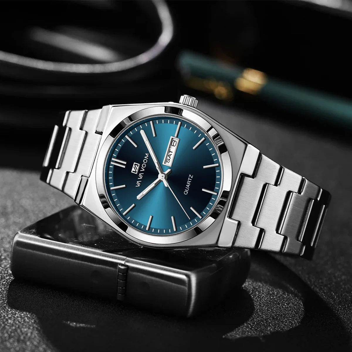 2025 neue Herren-Business-Uhren, modisch, blau, silberfarben, Edelstahlarmband, 40 mm, Weinfassform, Top-Marken-Quarzuhr für Herren - flohmarkt-deutschland.shop