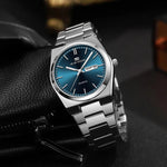 2025 neue Herren-Business-Uhren, modisch, blau, silberfarben, Edelstahlarmband, 40 mm, Weinfassform, Top-Marken-Quarzuhr für Herren - flohmarkt-deutschland.shop
