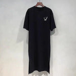 2025 Plus Size Summer Women's Smiley Side-Slit T-Shirt - Casual Loose Fit Dress - flohmarkt-deutschland.shop