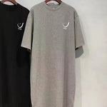 2025 Plus Size Summer Women's Smiley Side-Slit T-Shirt - Casual Loose Fit Dress - flohmarkt-deutschland.shop