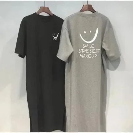 2025 Plus Size Summer Women's Smiley Side-Slit T-Shirt - Casual Loose Fit Dress - flohmarkt-deutschland.shop