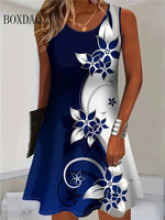 2025 Women Summer Sleeveless Bohemian Dress Fashion Imitate Cowboy Vest Flowers Print Dress Casual Tank Beach Dresses For Women - flohmarkt-deutschland.shop