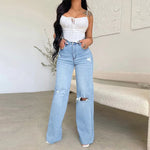 2026 Damen-Jeans mit hohem Bund, zerrissen, mit offener Kante, heiß begehrt, bequeme Wide-Leg-Hose - flohmarkt-deutschland.shop