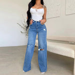 2026 Damen-Jeans mit hohem Bund, zerrissen, mit offener Kante, heiß begehrt, bequeme Wide-Leg-Hose - flohmarkt-deutschland.shop