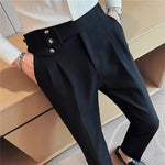 2026 Frühling Herbst Männer Hohe Taille Gürtel Design Beiläufige Dünne Formale Kleid Hose Männer Sozialen Büro Hochzeit Party Kleid Anzug Hosen - flohmarkt-deutschland.shop