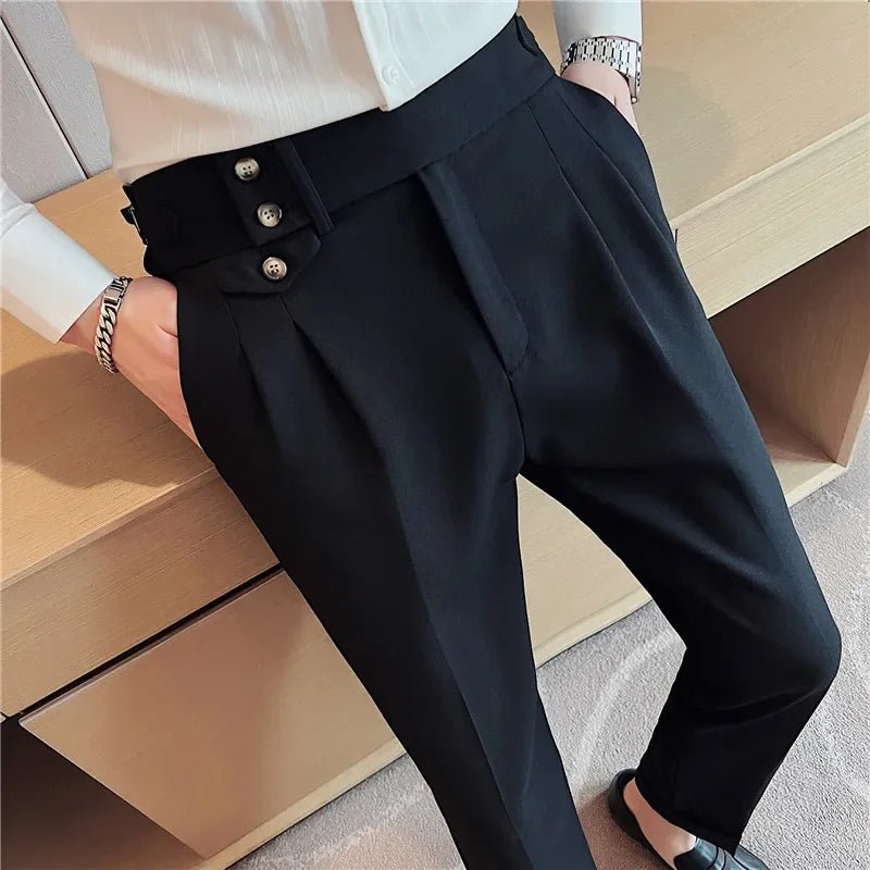 2026 Frühling Herbst Männer Hohe Taille Gürtel Design Beiläufige Dünne Formale Kleid Hose Männer Sozialen Büro Hochzeit Party Kleid Anzug Hosen - flohmarkt-deutschland.shop