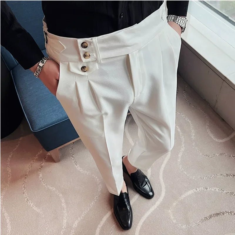 2026 Frühling Herbst Männer Hohe Taille Gürtel Design Beiläufige Dünne Formale Kleid Hose Männer Sozialen Büro Hochzeit Party Kleid Anzug Hosen - flohmarkt-deutschland.shop