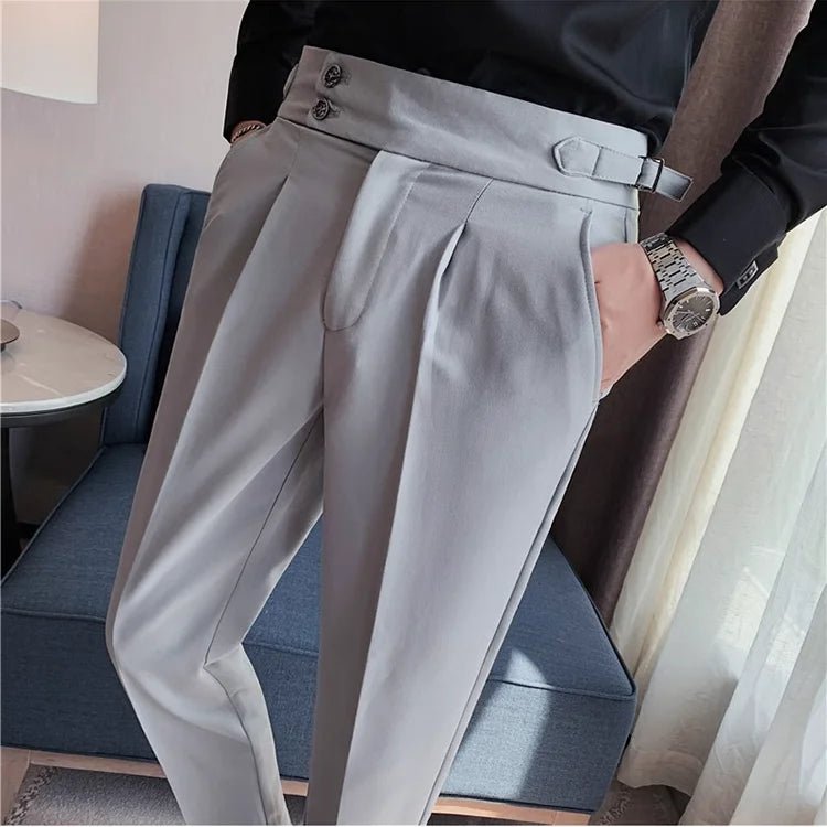 2026 Frühling Herbst Männer Hohe Taille Gürtel Design Beiläufige Dünne Formale Kleid Hose Männer Sozialen Büro Hochzeit Party Kleid Anzug Hosen - flohmarkt-deutschland.shop