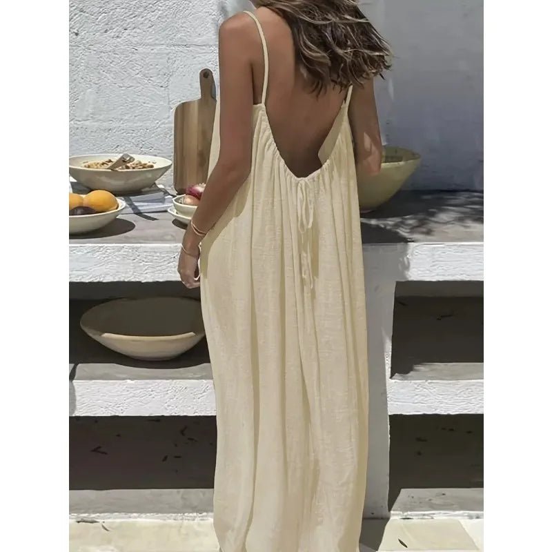 2026 Loose-Fit Spaghetti Strap Dress Women's Casual Homewear Summer Dress Solid-Color Vacation Cool Homewear - flohmarkt-deutschland.shop