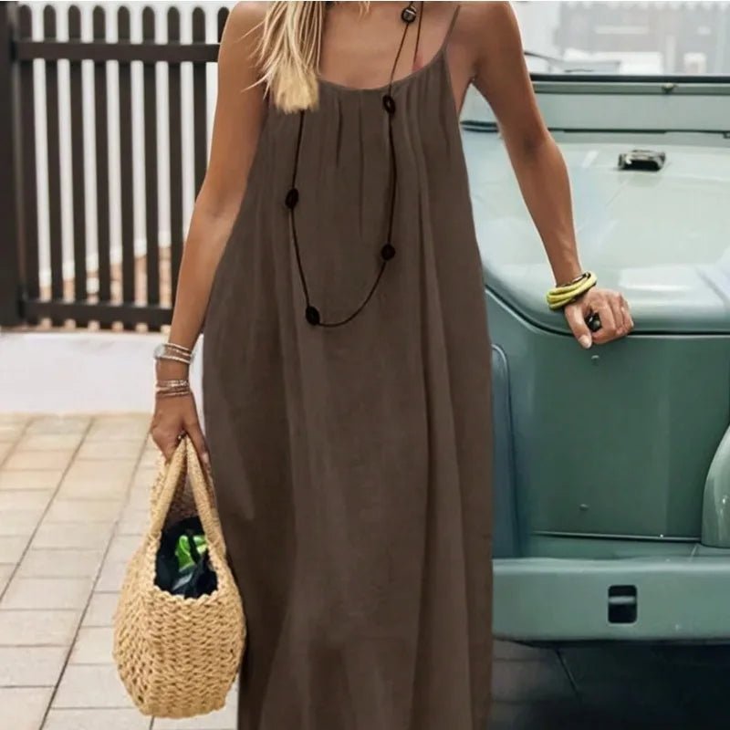 2026 Loose-Fit Spaghetti Strap Dress Women's Casual Homewear Summer Dress Solid-Color Vacation Cool Homewear - flohmarkt-deutschland.shop